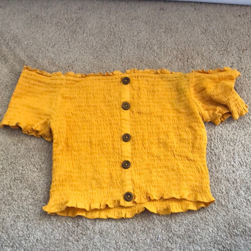Yellow off the shoulder shirt